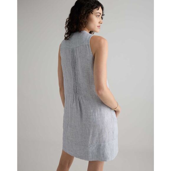 Quince 100% European Linen Blue White Womens Striped Swing Dress XL - Picture 3 of 10